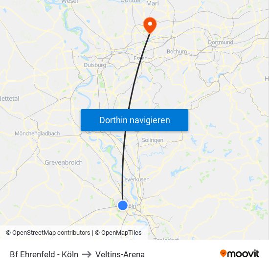 Bf Ehrenfeld - Köln to Veltins-Arena map