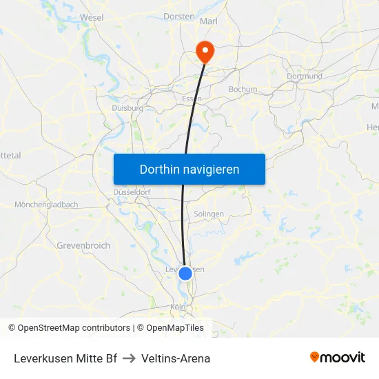 Leverkusen Mitte Bf to Veltins-Arena map