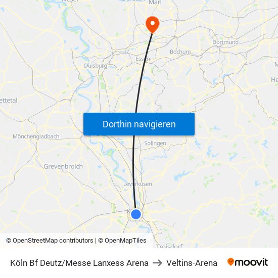 Köln Bf Deutz/Messe Lanxess Arena to Veltins-Arena map