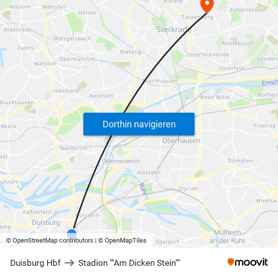 Duisburg Hbf to Stadion ""Am Dicken Stein"" map