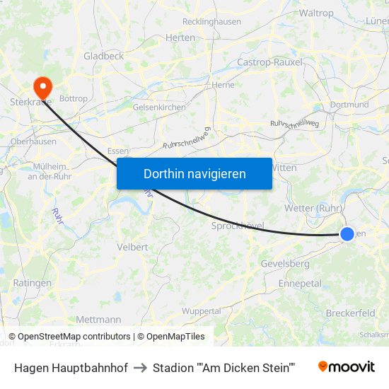 Hagen Hauptbahnhof to Stadion ""Am Dicken Stein"" map