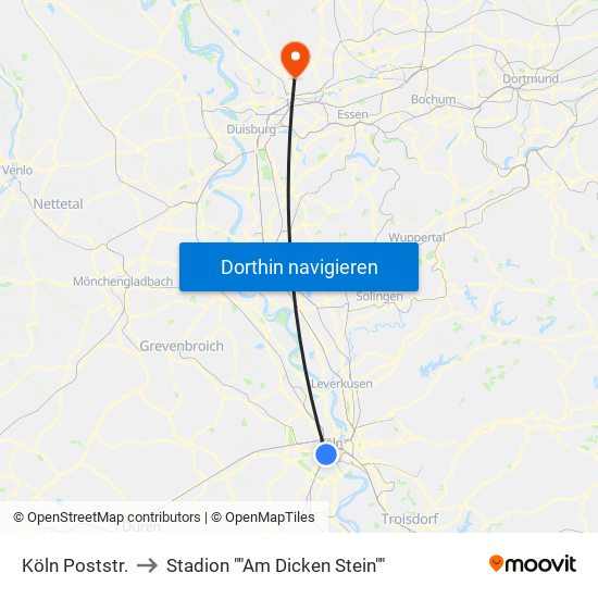 Köln Poststr. to Stadion ""Am Dicken Stein"" map