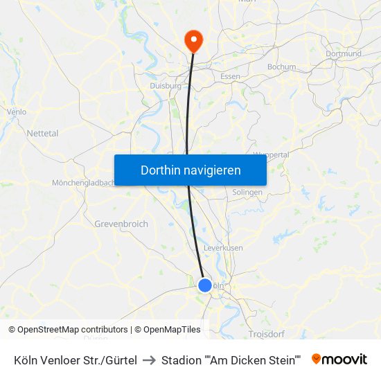 Köln Venloer Str./Gürtel to Stadion ""Am Dicken Stein"" map