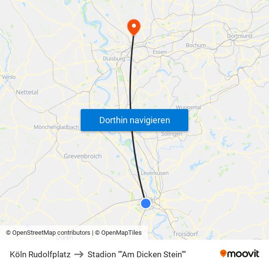 Köln Rudolfplatz to Stadion ""Am Dicken Stein"" map