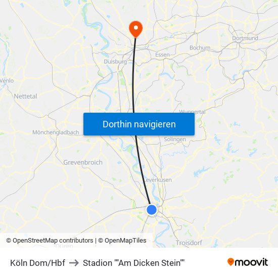 Köln Dom/Hbf to Stadion ""Am Dicken Stein"" map