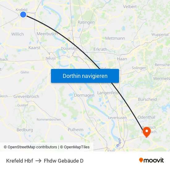 Krefeld Hbf to Fhdw Gebäude D map