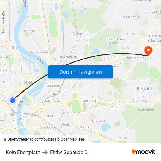 Köln Ebertplatz to Fhdw Gebäude D map