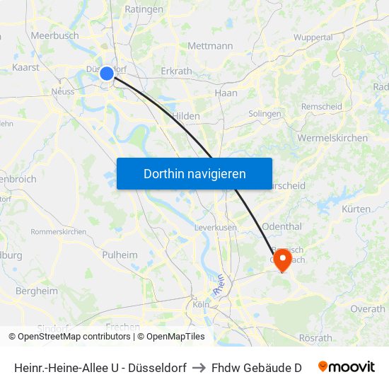 Heinr.-Heine-Allee U - Düsseldorf to Fhdw Gebäude D map