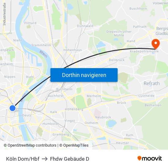 Köln Dom/Hbf to Fhdw Gebäude D map