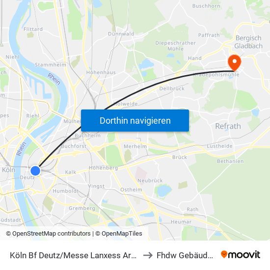 Köln Bf Deutz/Messe Lanxess Arena to Fhdw Gebäude D map
