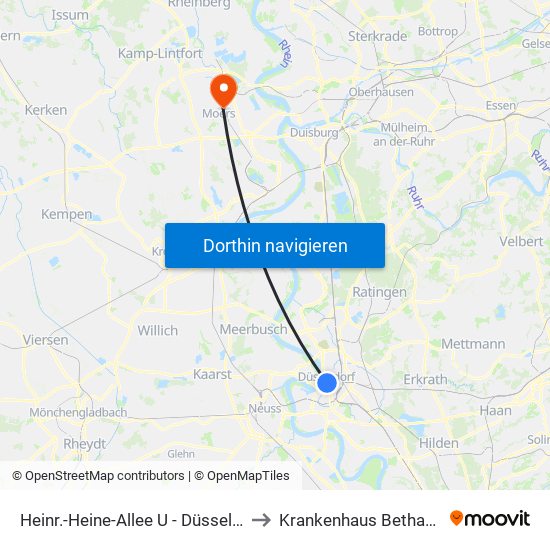 Heinr.-Heine-Allee U - Düsseldorf to Krankenhaus Bethanien map