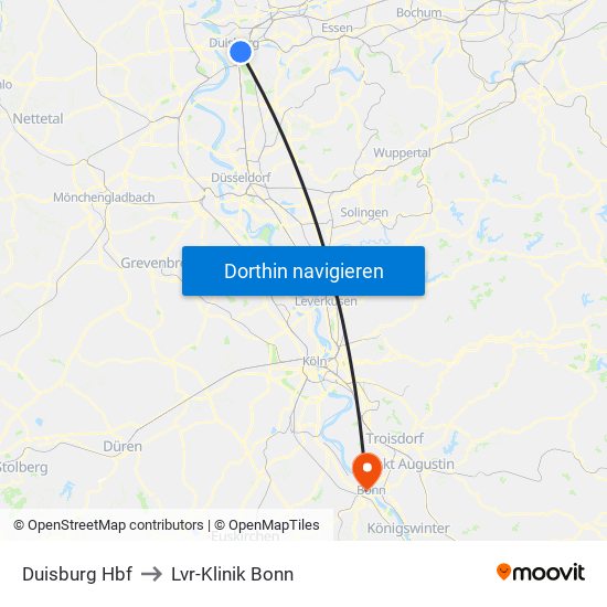 Duisburg Hbf to Lvr-Klinik Bonn map