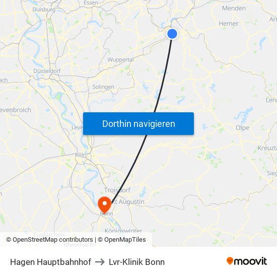 Hagen Hauptbahnhof to Lvr-Klinik Bonn map