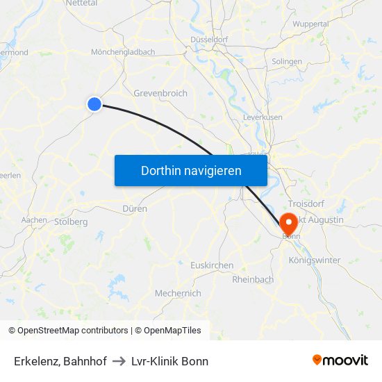 Erkelenz, Bahnhof to Lvr-Klinik Bonn map