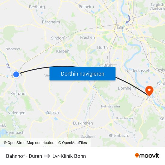 Bahnhof - Düren to Lvr-Klinik Bonn map