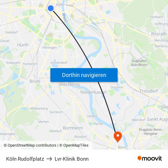 Köln Rudolfplatz to Lvr-Klinik Bonn map