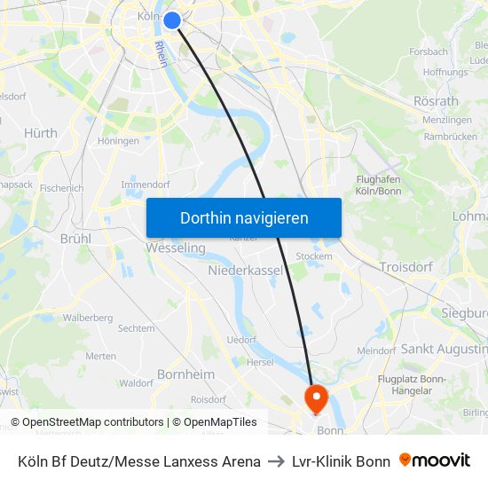 Köln Bf Deutz/Messe Lanxess Arena to Lvr-Klinik Bonn map