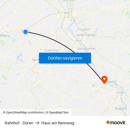 Bahnhof - Düren to Haus am Rennweg map