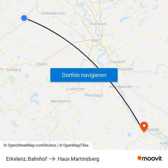 Erkelenz, Bahnhof to Haus Martinsberg map