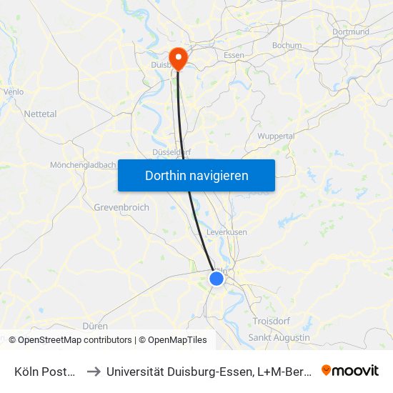 Köln Poststr. to Universität Duisburg-Essen, L+M-Bereich map