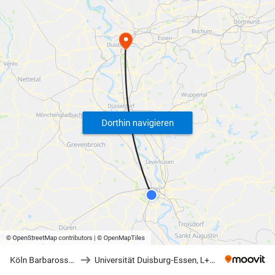 Köln Barbarossaplatz to Universität Duisburg-Essen, L+M-Bereich map