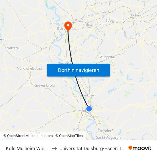 Köln Mülheim Wiener Platz to Universität Duisburg-Essen, L+M-Bereich map