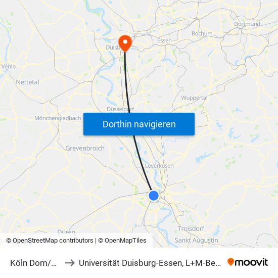 Köln Dom/Hbf to Universität Duisburg-Essen, L+M-Bereich map