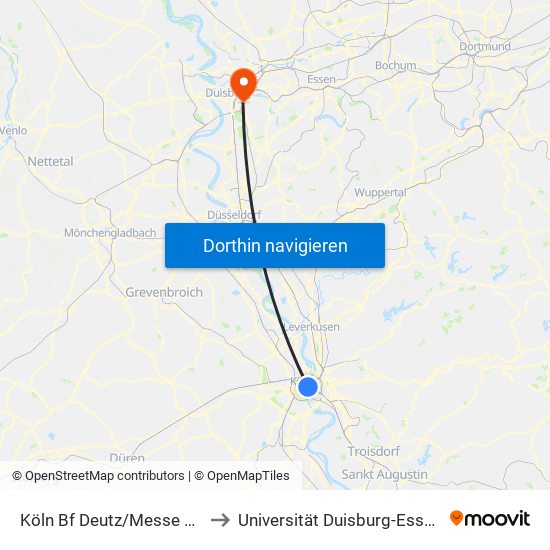 Köln Bf Deutz/Messe Lanxess Arena to Universität Duisburg-Essen, L+M-Bereich map