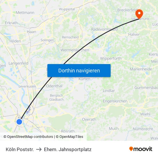 Köln Poststr. to Ehem. Jahnsportplatz map