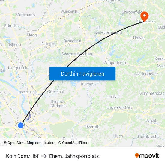 Köln Dom/Hbf to Ehem. Jahnsportplatz map