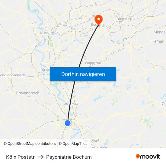 Köln Poststr. to Psychiatrie Bochum map