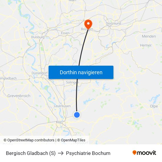 Bergisch Gladbach (S) to Psychiatrie Bochum map