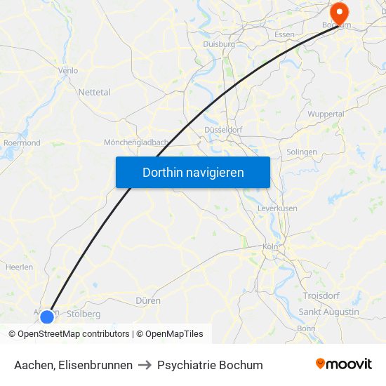 Aachen, Elisenbrunnen to Psychiatrie Bochum map