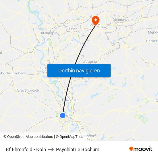 Bf Ehrenfeld - Köln to Psychiatrie Bochum map