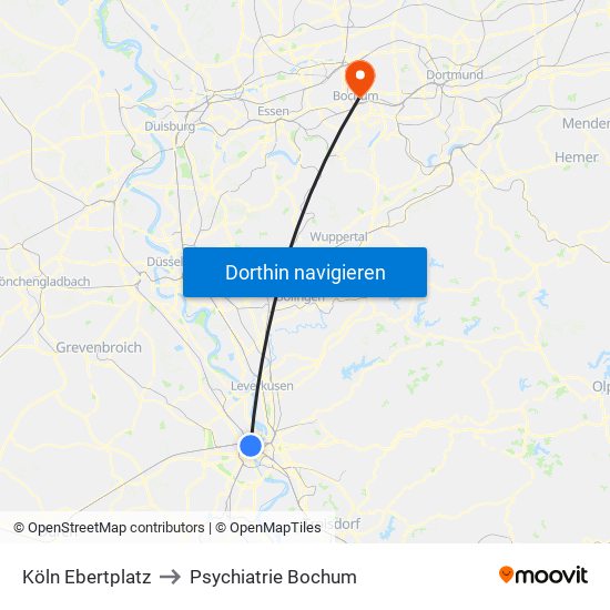 Köln Ebertplatz to Psychiatrie Bochum map