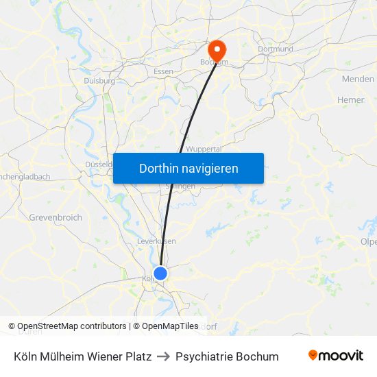 Köln Mülheim Wiener Platz to Psychiatrie Bochum map