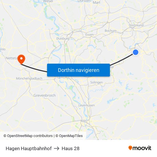 Hagen Hauptbahnhof to Haus 28 map