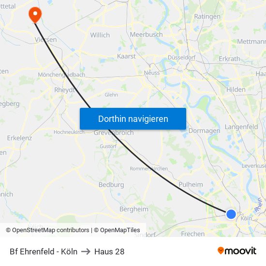 Bf Ehrenfeld - Köln to Haus 28 map