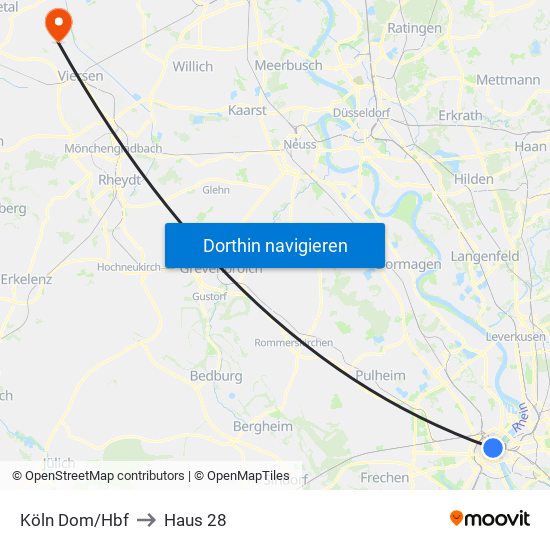 Köln Dom/Hbf to Haus 28 map