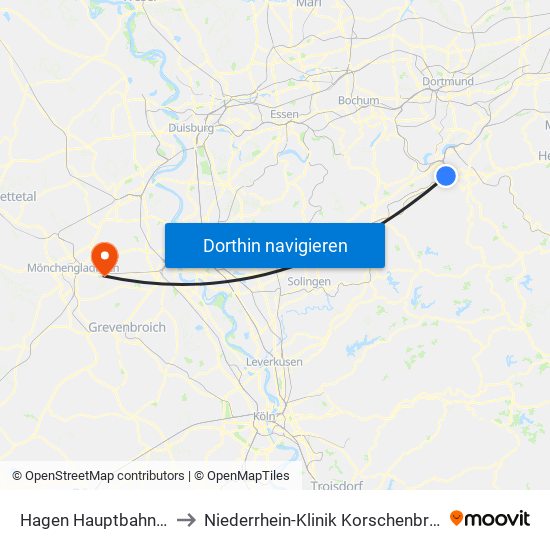 Hagen Hauptbahnhof to Niederrhein-Klinik Korschenbroich map