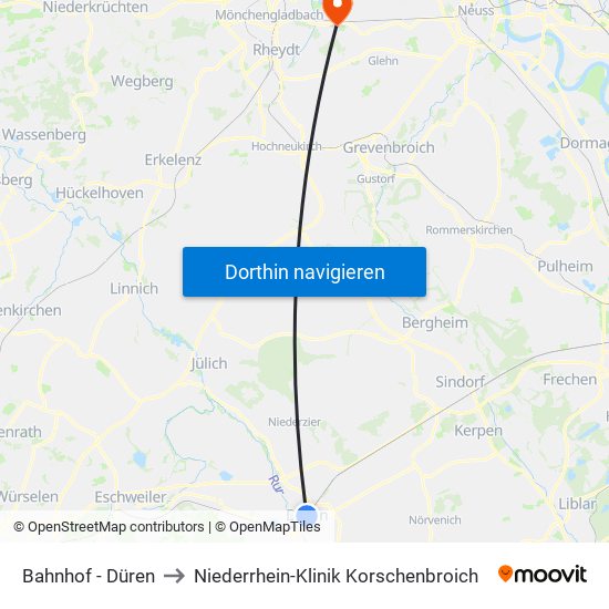 Bahnhof - Düren to Niederrhein-Klinik Korschenbroich map