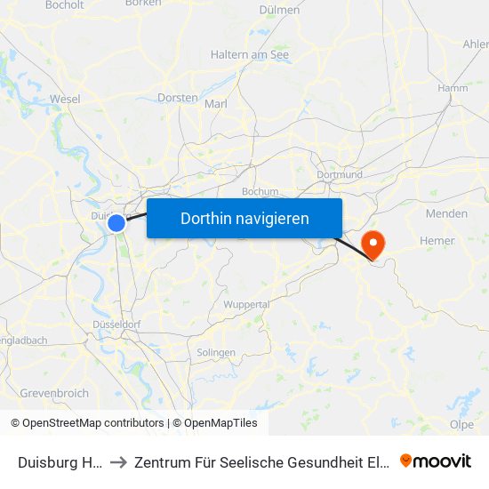 Duisburg Hbf to Zentrum Für Seelische Gesundheit Elsey map