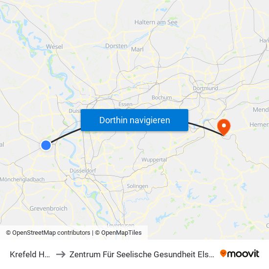 Krefeld Hbf to Zentrum Für Seelische Gesundheit Elsey map