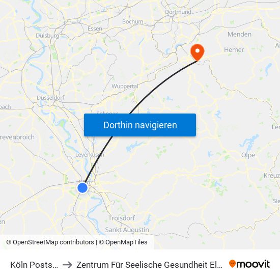 Köln Poststr. to Zentrum Für Seelische Gesundheit Elsey map