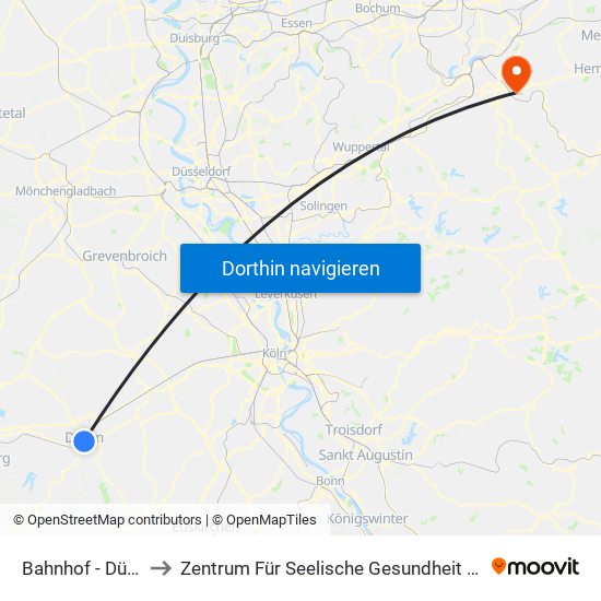 Bahnhof - Düren to Zentrum Für Seelische Gesundheit Elsey map