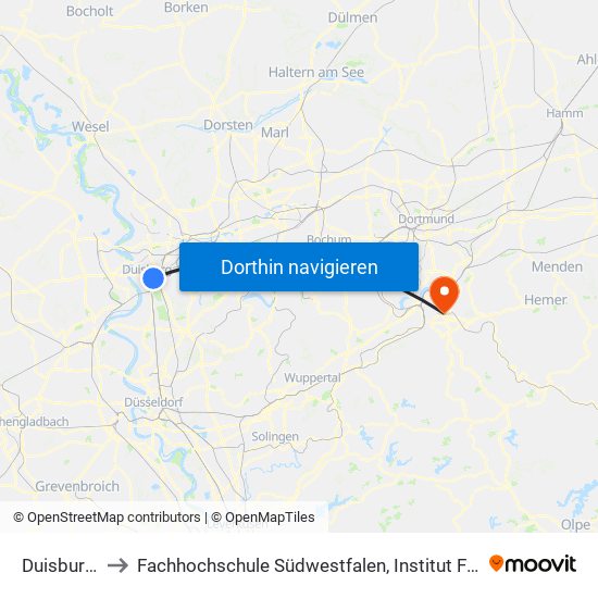 Duisburg Hbf to Fachhochschule Südwestfalen, Institut Für Verbundstudien map