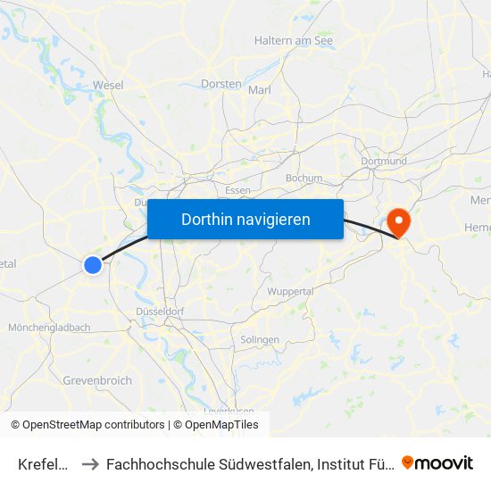 Krefeld Hbf to Fachhochschule Südwestfalen, Institut Für Verbundstudien map