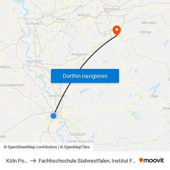 Köln Poststr. to Fachhochschule Südwestfalen, Institut Für Verbundstudien map