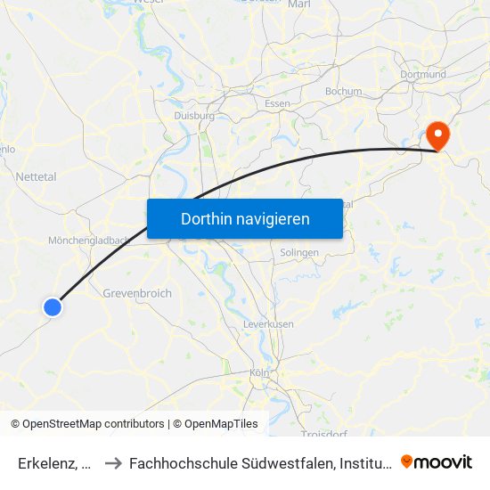 Erkelenz, Bahnhof to Fachhochschule Südwestfalen, Institut Für Verbundstudien map