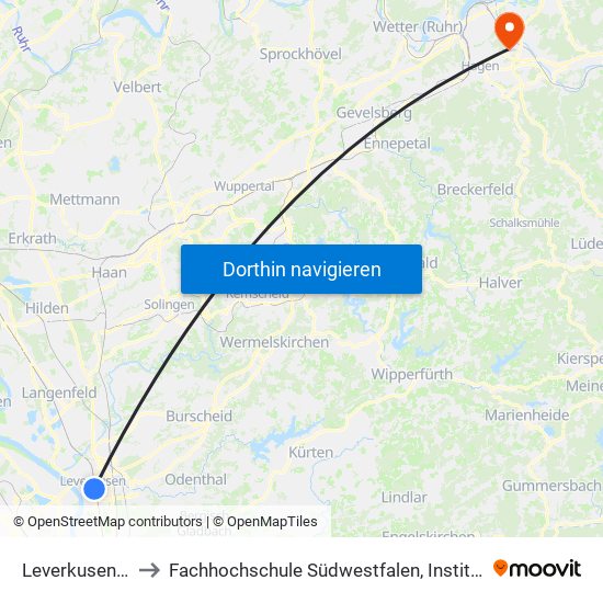 Leverkusen Mitte Bf to Fachhochschule Südwestfalen, Institut Für Verbundstudien map